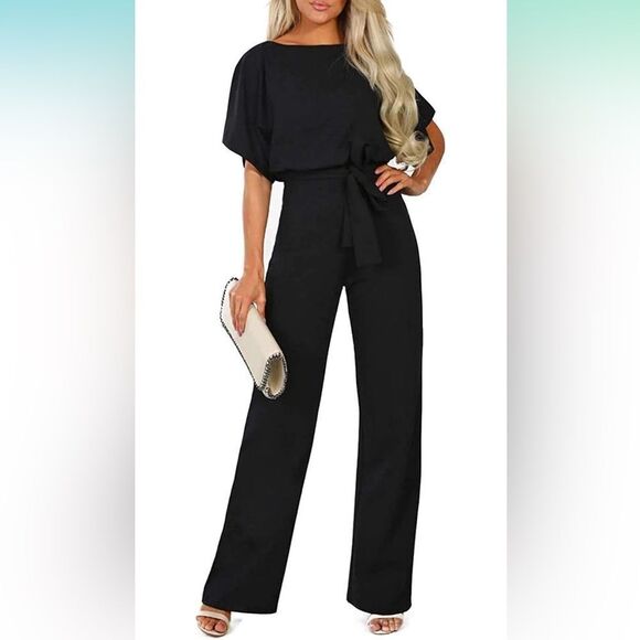 Chic Black Jumpsuit with Belt - Picture 4 of 8